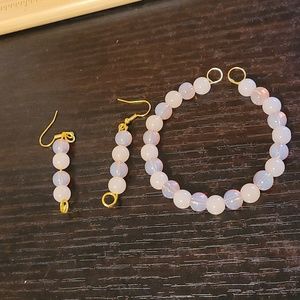 New Bangle Glass beaded bracelet & Earrings White and Clear